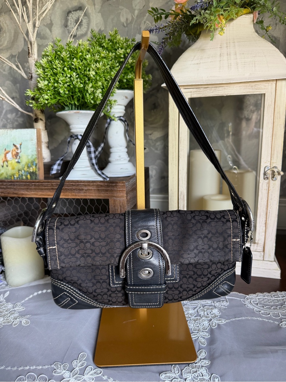 Y2K Coach Brown Signature Soho Black Leather Shoulder Bag Purse